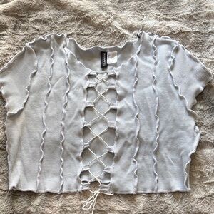 Charlotte Russe Light Gray Lace-Up Crop Top